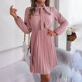 thumbnail image 5 of Womens Business Casual Bow Tie Dress Solid Color Long Sleeves Pleated Flowy Midi Dresses, 5 of 6