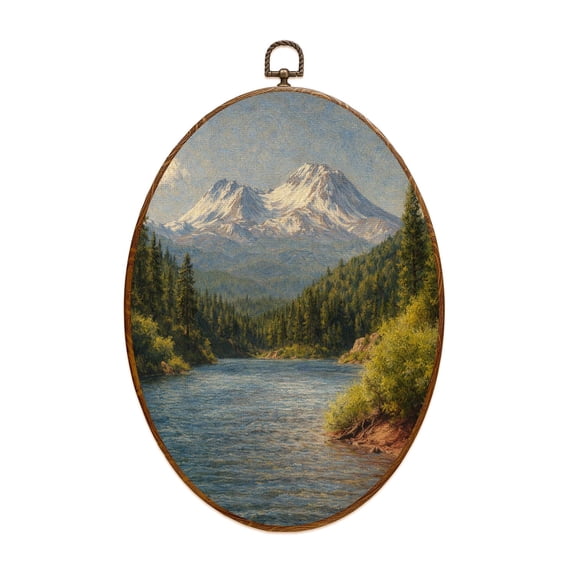 Canvas Wall Art Lake Siskiyou Mt Shasta Oval Framed Canvas Prints Vintage Wall Hanging Decor for Home Bathroom Decorations Gift for Mom Women 8.6"x11.4"