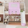 thumbnail image 3 of Twin White Wooden Playhouse Loft Bed with Pink Tent, House Frame, Slide, Ladder & Storage for Kids Room, 3 of 26
