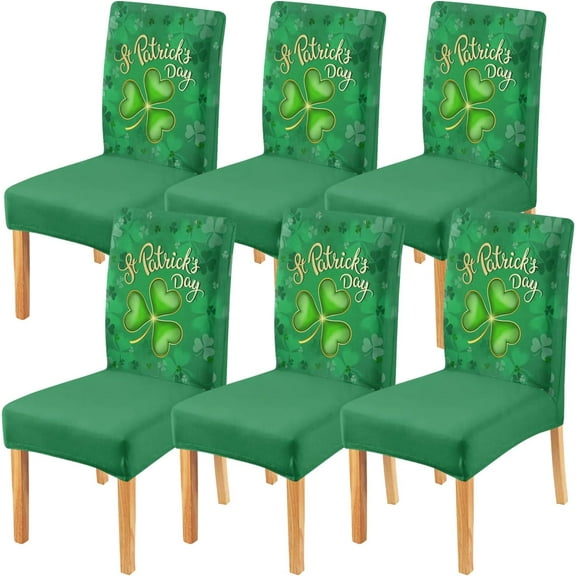 Happy St.Patrick''s Day Dining Chair Covers Set of 6,Green Shamrock Parsons Chair Slipcovers,Lucky Clover Kitchen Decor Chair Seat Cover Protectors(Shamrock,6 Pack)