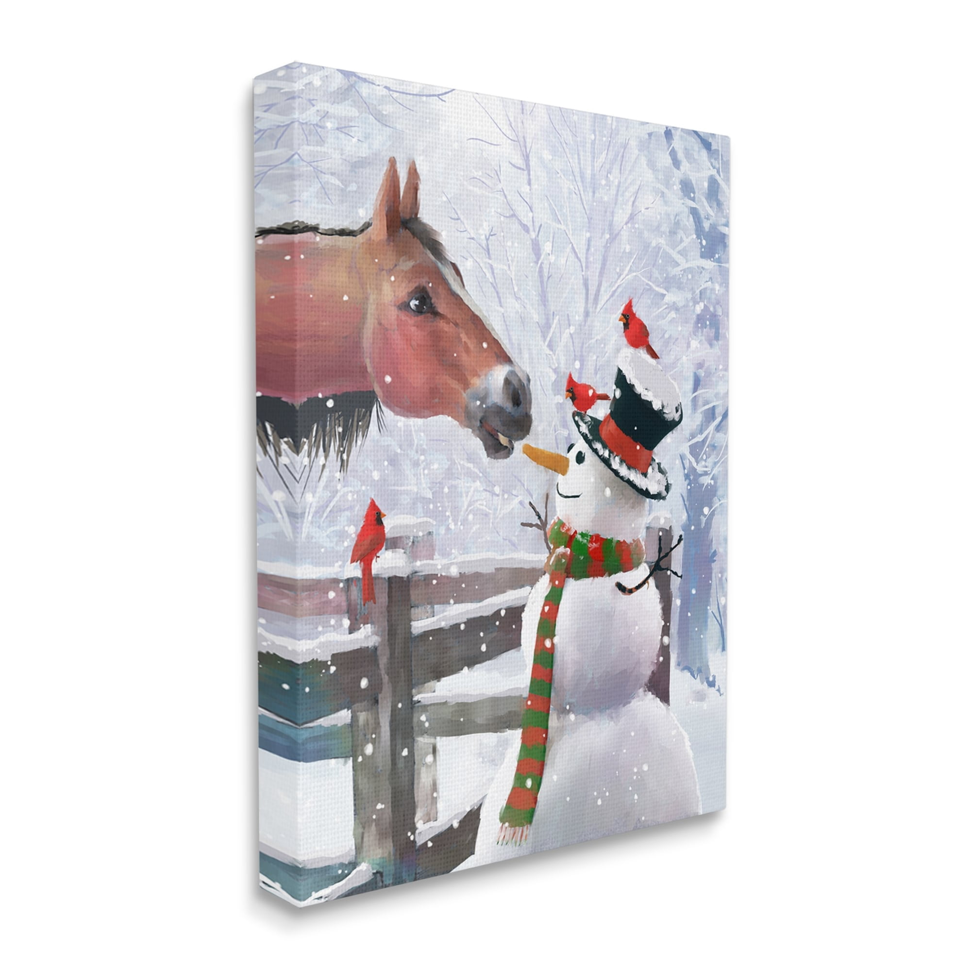 Stupell Industries Horse Eating Snowman Carrot Scene Holiday Painting Gallery Wrapped Canvas Print Wall Art