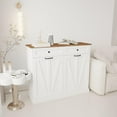 thumbnail image 3 of Double Tilt Out Trash Can Cabinet, Dog Proof Hidden Kitchen Garbage Can with Storage Drawers, Farmhouse Wooden Garbage Bin Cabinet for Laundry Room, Living Room (White), 3 of 8