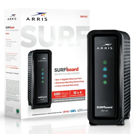 ARRIS SURFboard SB6183 (16x4) Cable Modem, DOCSIS 3.0 | Certified for XFINITY by Comcast, Spectrum, Time Warner, Cox & more | 686 Mbps Max (Best High Speed Modem For Comcast)