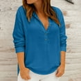 thumbnail image 2 of Lenpel Blouses for Women Dressy Casual Long Sleeve Half Button Collared Curved Hem Cotton Lined Tops Loose Work Shirts(Blue,Medium), 2 of 6