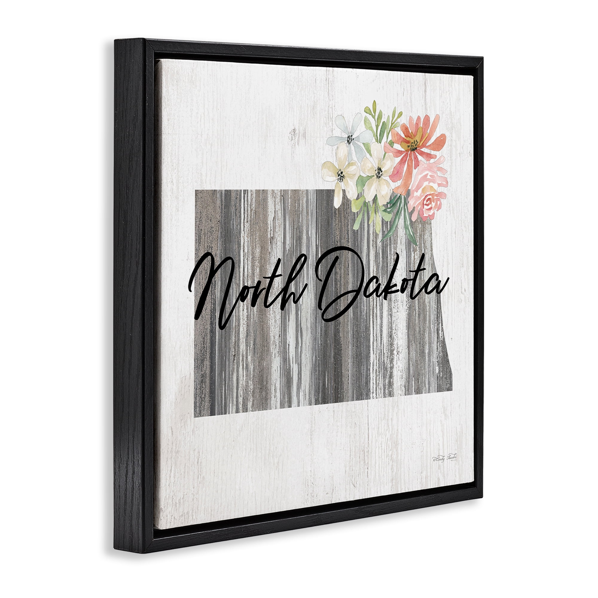Stupell Industries Shabby Chic North Dakota Botanical & Floral Painting Black Floater Framed Canvas Art Print Wall Art, 18 x 18
