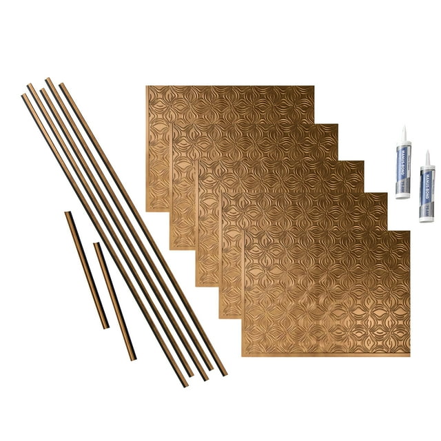 FASÄDE Lotus Decorative Vinyl Backsplash 15 sq ft Kit in Antique Bronze