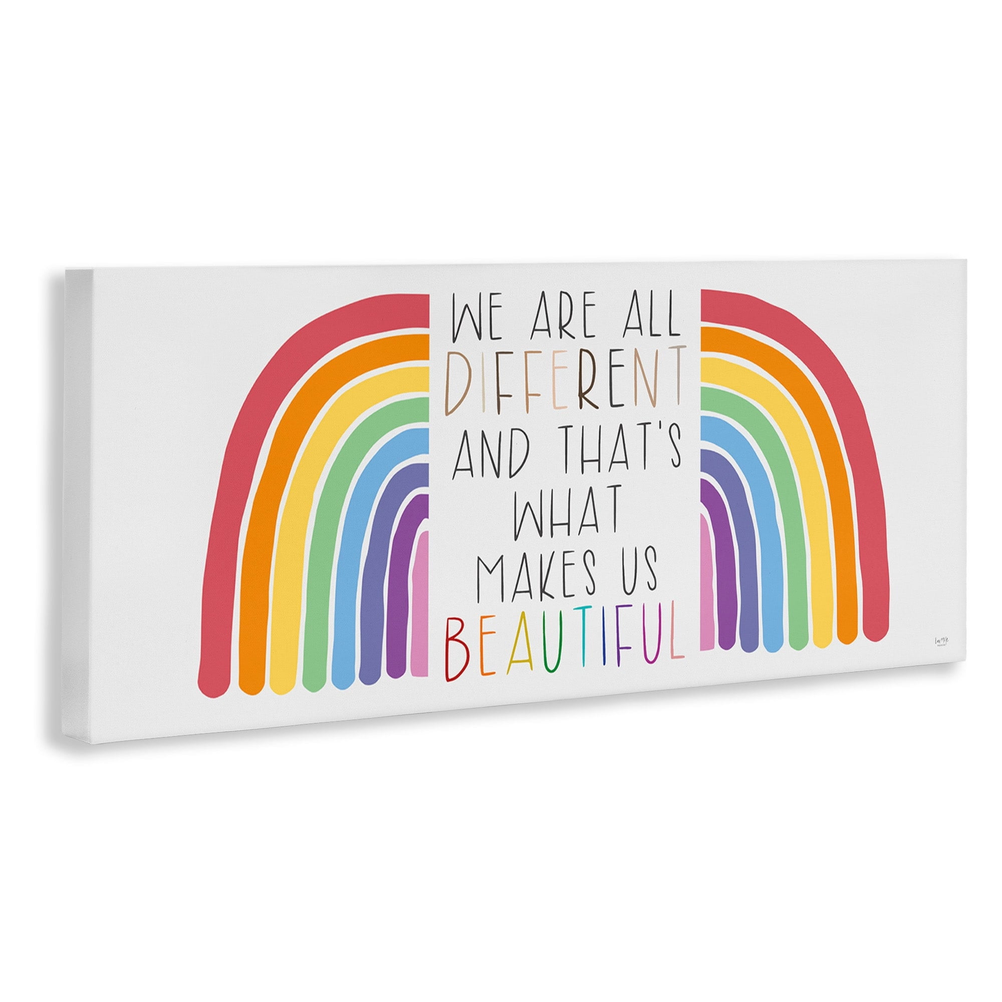 Stupell Industries Bold Rainbow Different Is Beautiful Inspirational Quote Graphic Art Gallery-Wrapped Canvas Print Wall Art, 30x13, by Lux + Me Designs