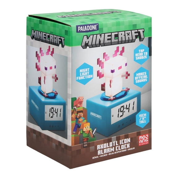 Paladone Minecraft Axolotl Digital Alarm Clock with Night Light – Officially Licensed Gaming Decor, Perfect Gift for Kids & Teens’ Bedrooms
