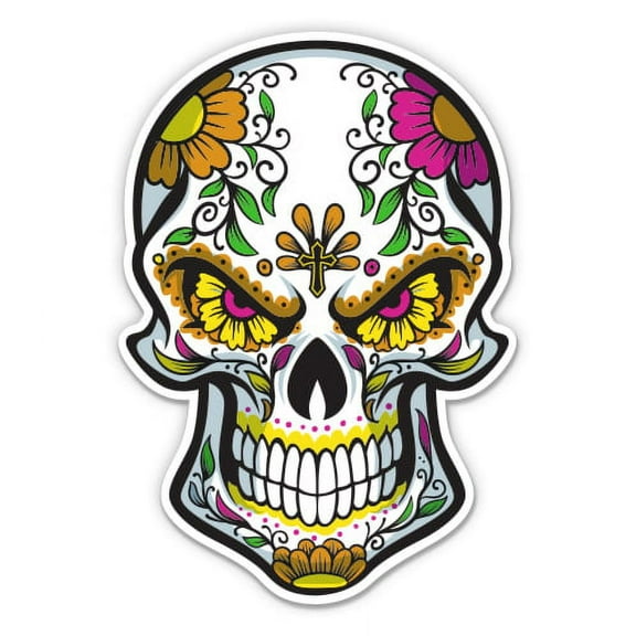 Sugar Skull Angry Mexican - 3" Vinyl Sticker - For Car Laptop I-Pad Phone Helmet Hard Hat - Waterproof Decal