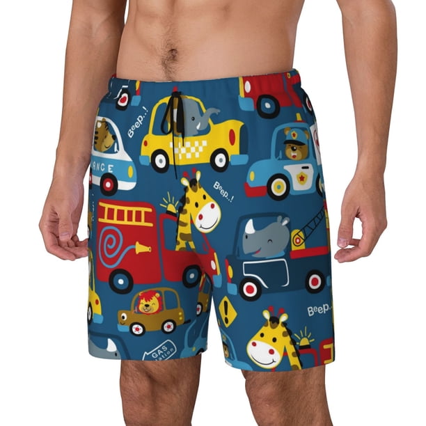 Fotbe Vehicles Cartoon with Funny Drivers Traje de Baño para Hombre – Shorts de Natación de Secado Rápido con Forro y Bolsillos-3X-Large
