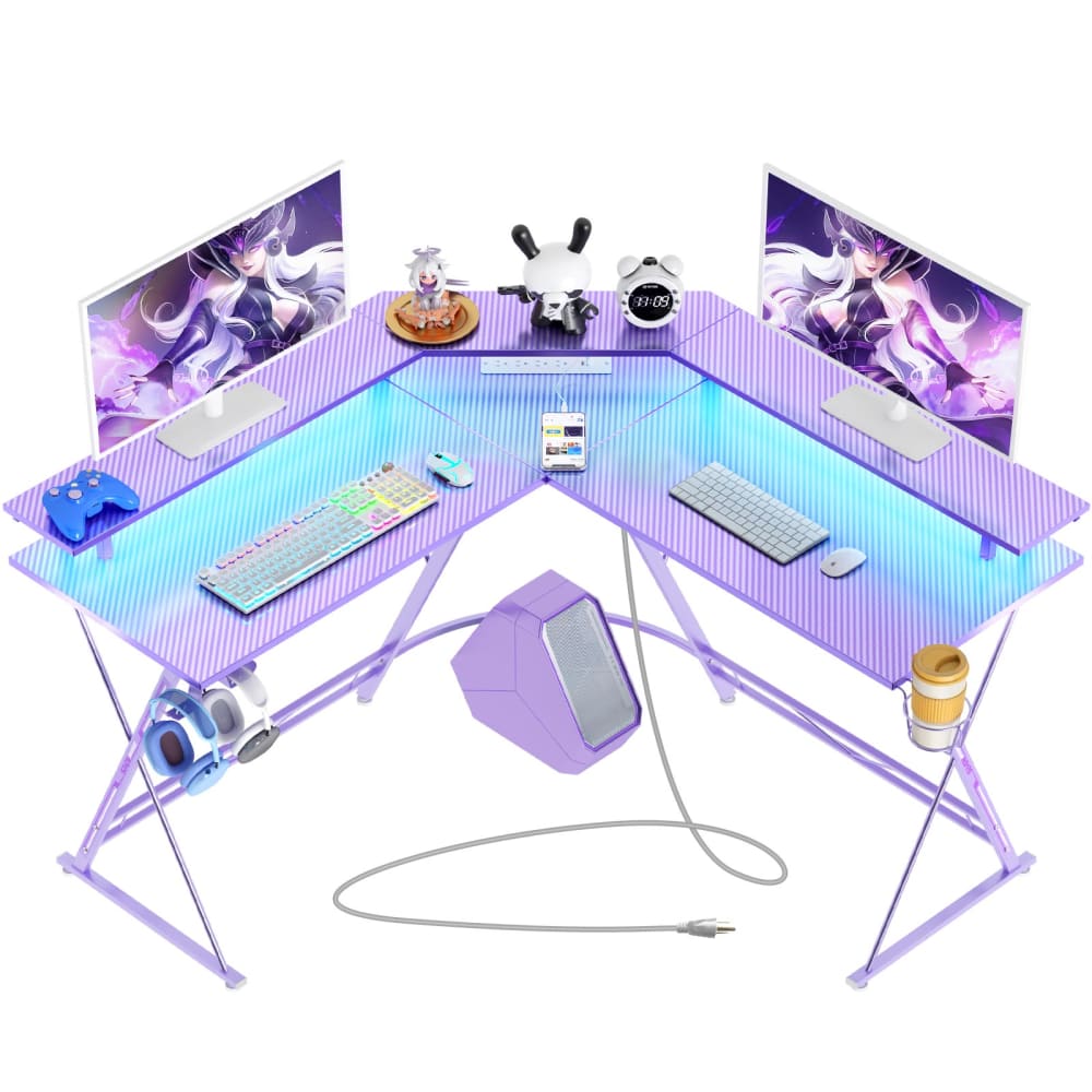SEVEN WARRIOR Gaming Desk 50.4”with LED Strip&Power Outlets,LShaped