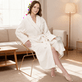 thumbnail image 5 of Enwphrey Cream Women Robe Soft Cozy Warm Bathrobe Ladies Long Fleece Plush Comfy Spa Housecoat Lightweight Robe for Women(S/M,Cream), 5 of 6