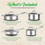 NutriChef 8-Piece Nonstick Tri-Ply Stainless Steel Cookware Set