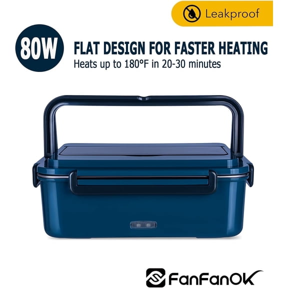 Electric Lunch Box Food  80W Heated LunchBoxes for Adults Work/Car/Truck/Home, 1.8L Portable Food Warmer Heating Lunchbox with Insulated Lunch Bag 12V 24V 110V