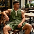 thumbnail image 4 of Favoffer Men 2 Piece Outfits Mens Short Sets Summer Casual Sleeveless Tops Elastic Waist Shorts Beach Vacation Travel, 4 of 8