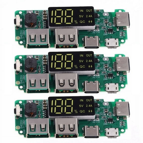 3Pcs Lithium Battery Charger Board LED Dual USB 5V 2.4A Type-C USB Mobile Power Bank 18650 Charging Module Circuit,3 x Battery Charger Board,Green
