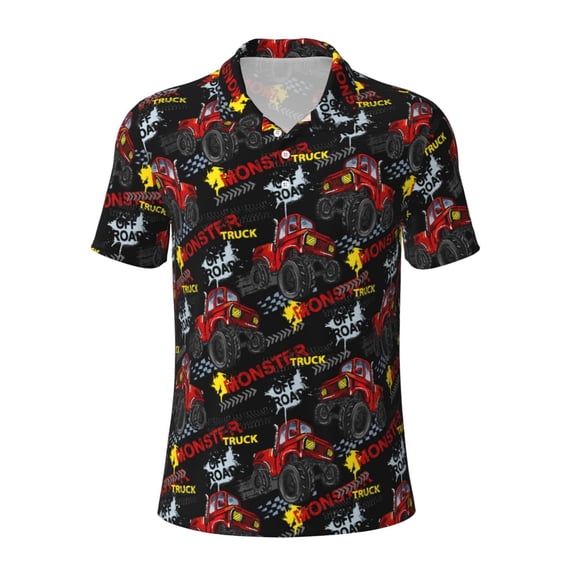 Xecao Monster Truck for Mens' Casual Short Sleeve Button-Down Polo Shirts for a Classic Golf Look