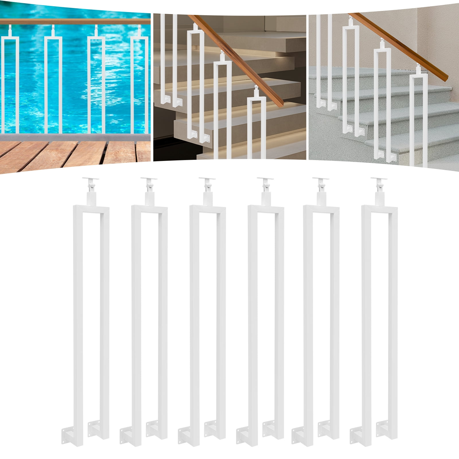 Premium Stair Guardrail Posts, 6pcs 39.37in U-Shape Posts, High-Temp Baked Paint Finish, 180° Flexible Bracket, Suitable for Villas/Hotels/Gardens