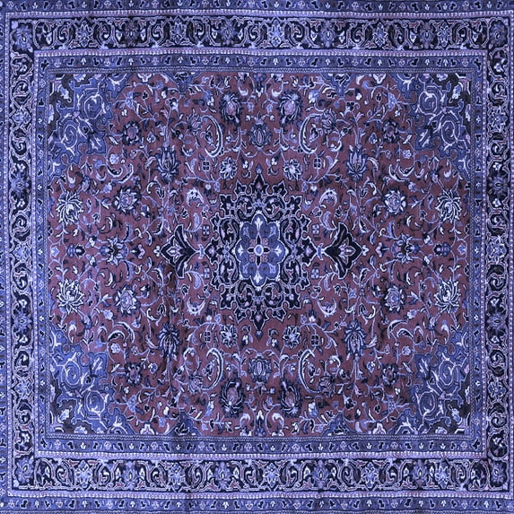 Ahgly Company Machine Washable Indoor Square Medallion Blue Traditional Area Rugs, 6' Square