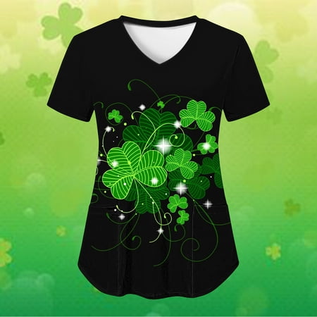 

MELDVDIB Womens St Patricks Day Nursing Scrub Tops Working Uniform Short Sleeve V Neck Workwear Casual Summer Blouse T Shirts with Pockets Gift on Clearance