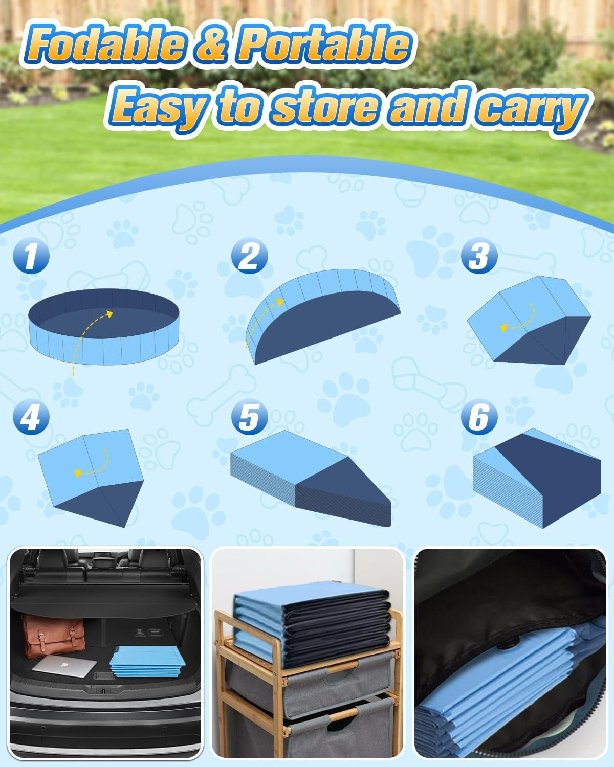Perfect Combination of Dog Pool and Splash Pad W79 X H12, Sturdyer Foldable Kiddie/Baby Hard Plastic Pools, Summer Swimming Bath Tubs for Kids/Dogs/Pet