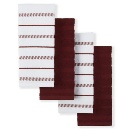 KitchenAid Albany Kitchen Towel 4-Pack Set, Smoked Paprika Red/White, 16"x26"