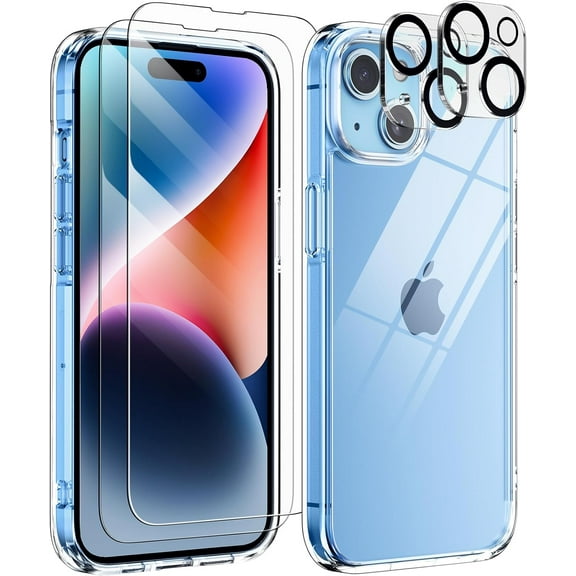 Heavy Duty Transparent Phone Case Designed for Apple iPhone 15 Clear Case with 2 Screen Protector and 2 Camera Lens, Shockproof Dropproof Slim Clear Case for Apple iPhone 15