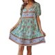 thumbnail image 1 of VISgogo Vestido de verano de manga corta para mujer, estampado de flores a la moda, cuello en V, cintura alta, vestido acampanado VISgogo  moda, 1 of 9