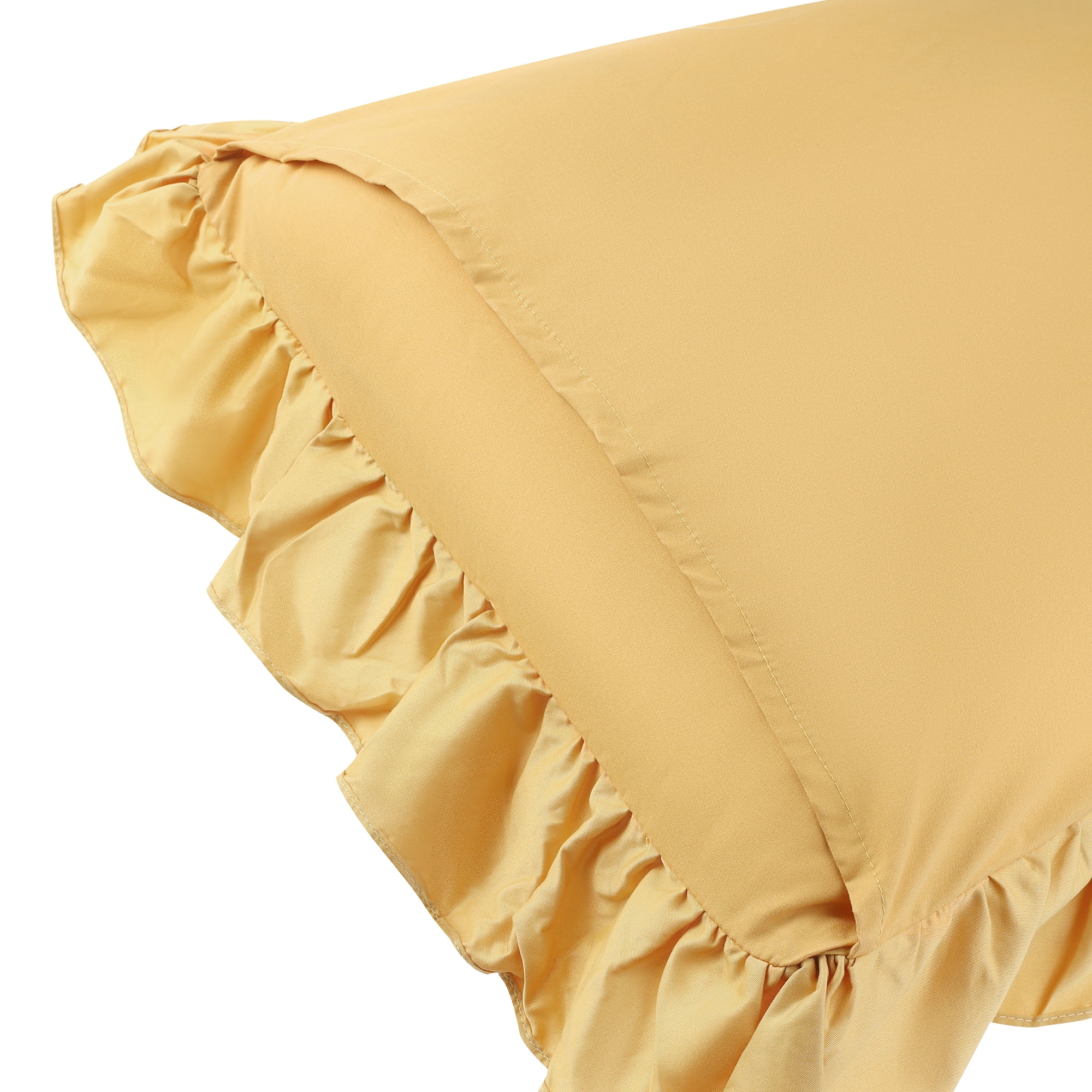 Unique Bargains Set of 2  Single Layer Ruffled Envelope Closure Pillow Shams Queen Yellow