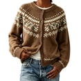 thumbnail image 2 of Fair Isle Cardigan for Women, Jacquard Knit Button Down Crewneck Long Sleeve, Fall Vintage Casual Soft Sweater S-3XL, 2 of 5