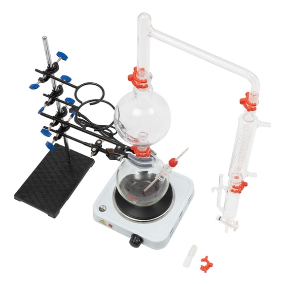 Durable Lab Vacuum Filtration Distillation Apparatus with 1000W Electric Stove, Adjustable Frame, High-Boron Silicon Glass, Efficient Cooling, Complete Kit for Distillation and Purification