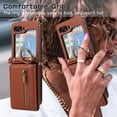 thumbnail image 4 of Decase Compatible with Samsung Galaxy Z Flip 5 Case with Card Holder and Strap for Women,Crossbody Lanyard,Stand Ring Kickstand,Snap Clasp,Phone Wallet Case,Coffee, 4 of 10
