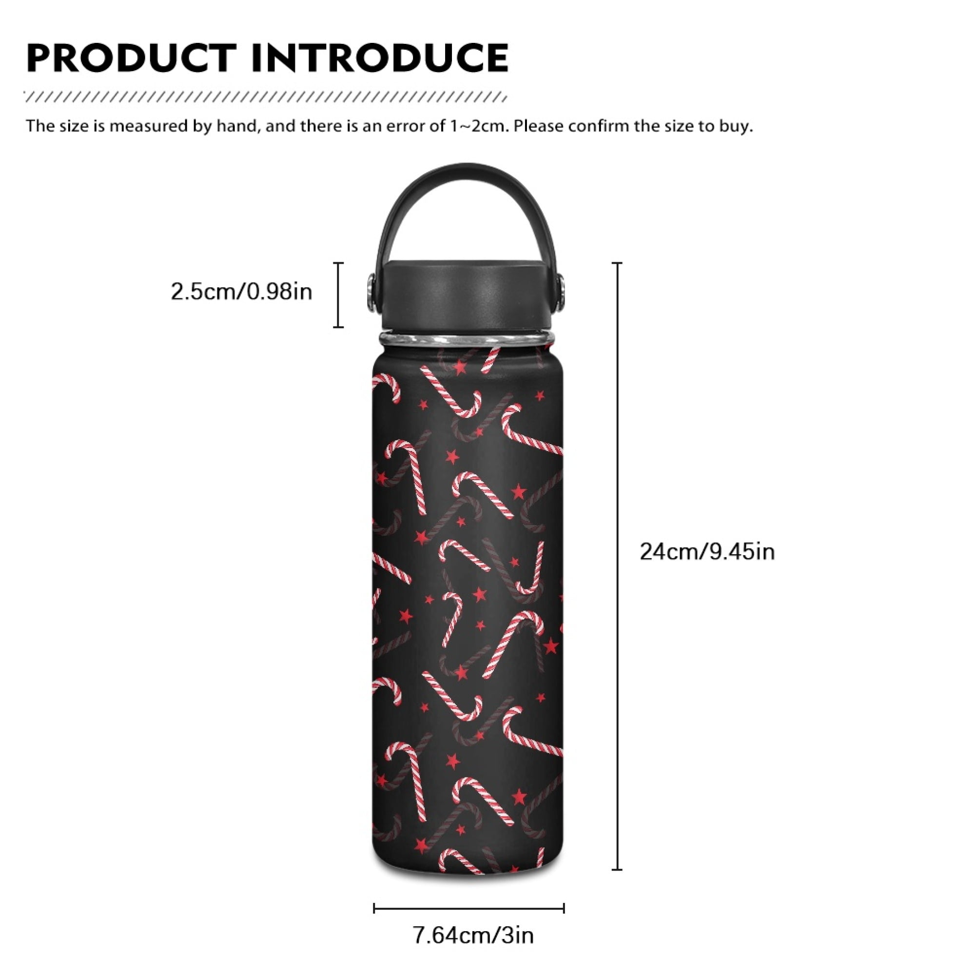 SEANATIVE Christmas Candy Cane Water Bottles for Girls 20oz Leak Proof Double Walled Stainless Steel Gym Bottles for Women Men Insulated Hot Cold Hiking Canteen