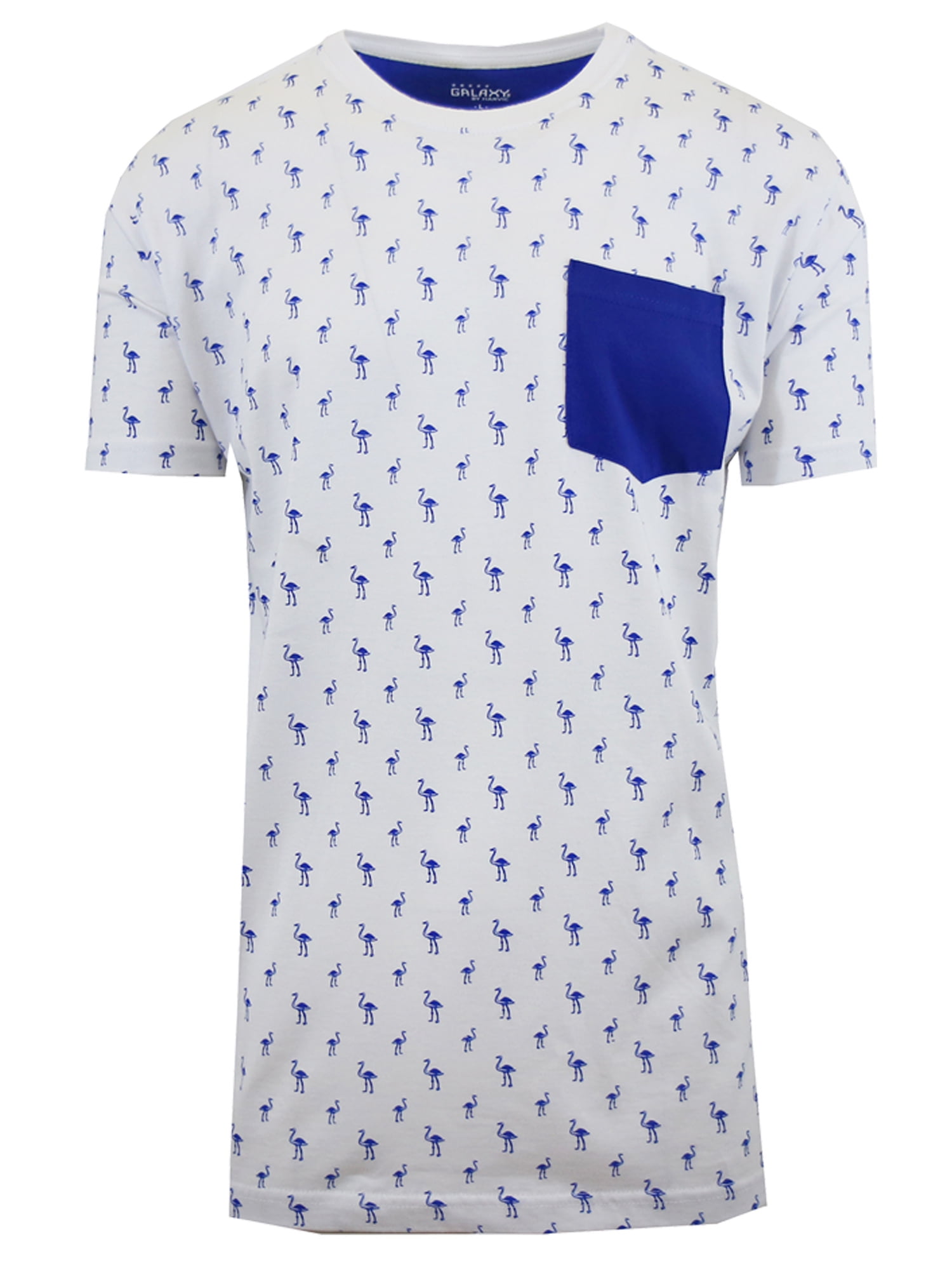 Mens Short Sleeve Printed T-Shirts With Chest Pocket Crew Neck Color