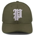 thumbnail image 2 of Daxton Premium Mid Profile Hat Semi Curved Visor Olive Cap White Silver Gothic Embroidered, Letter P, 2 of 4