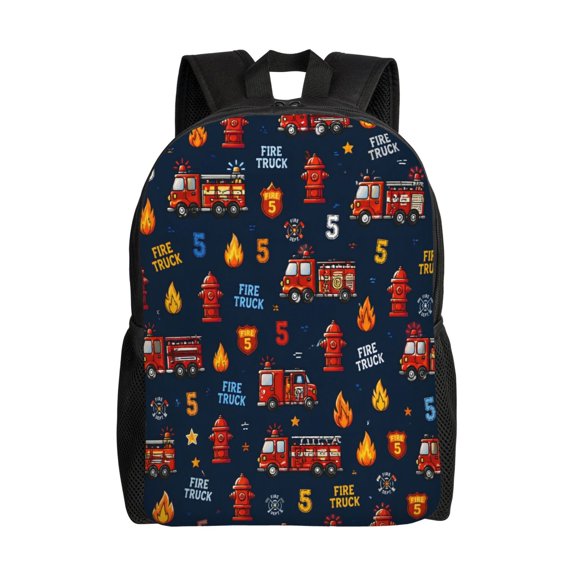 Fire Truck Backpack Full Front Print Travel Laptop Bag for Men and Women