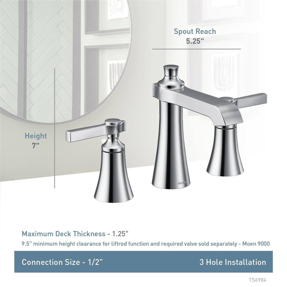 Moen TS6984NL Flara Two Handle Widespread Bathroom Sink Faucet in Polished Nickel