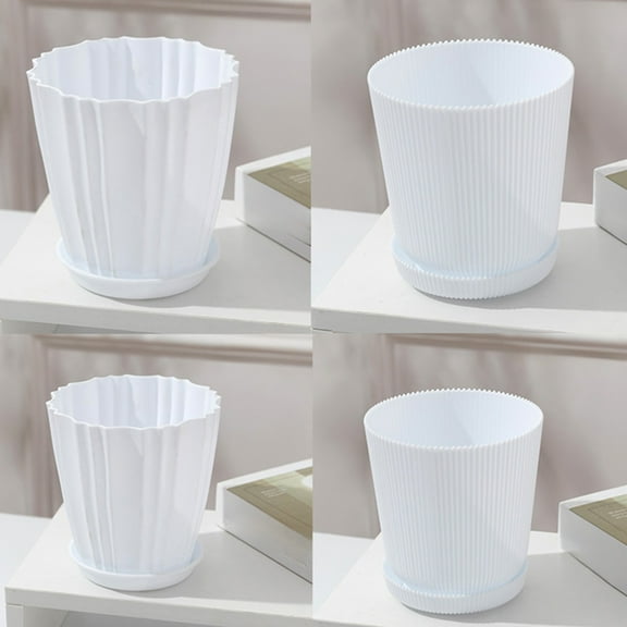 Plastic Flower Pots with Saucers, Set of 4 White Abs Planters, Lightweight Indoor Outdoor Garden Plant Containers with Drainage Trays for Herbs Succulents and Home Gardening,Vsgery