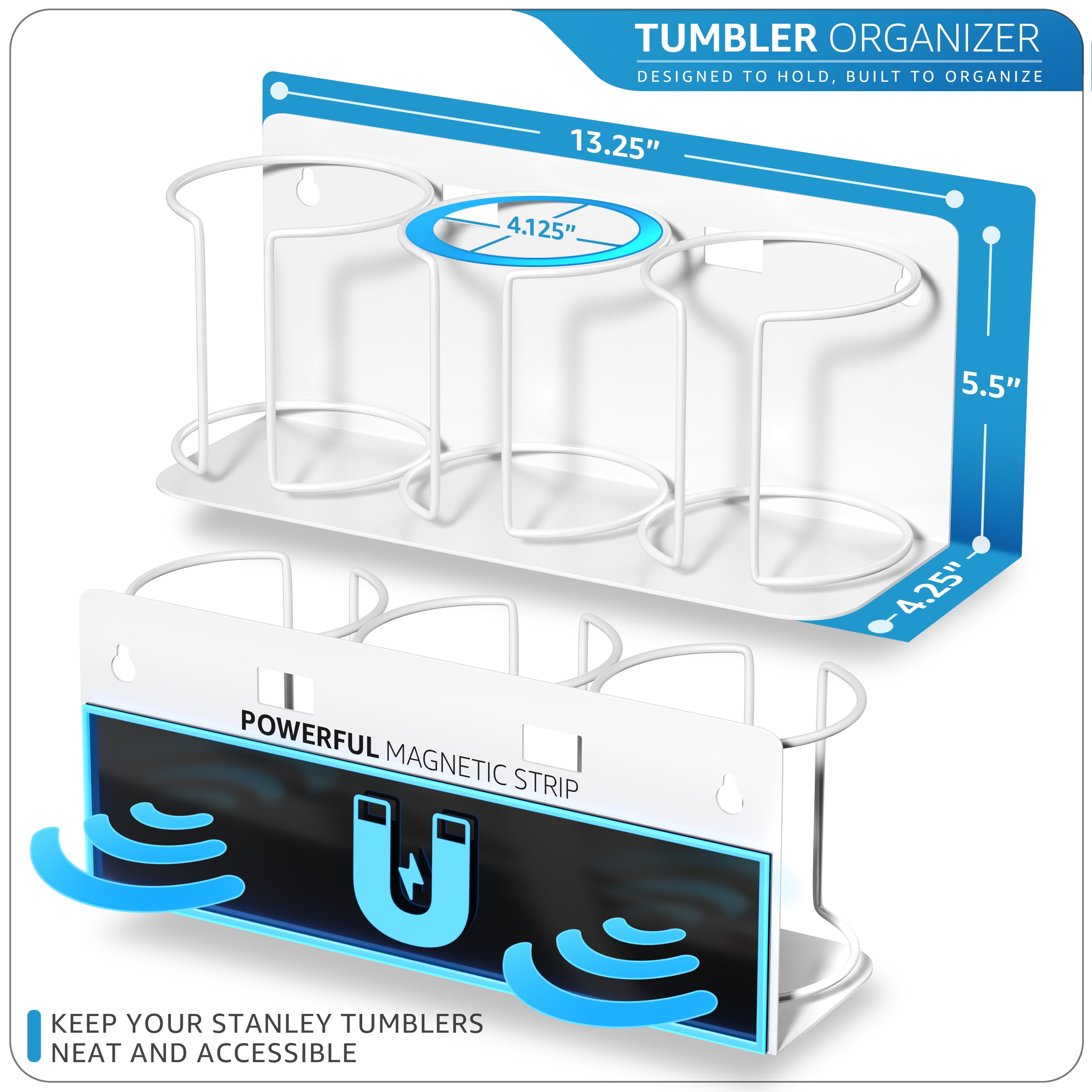 Sorbus 2 Pack Magnetic Cup Holder Rack – Holds 3 Tumblers or Water Bottles Each – Adjustable White Organizers for Fridge, Oven, or Wall – Includes Adhesive Tape & Screws for Easy Mounting