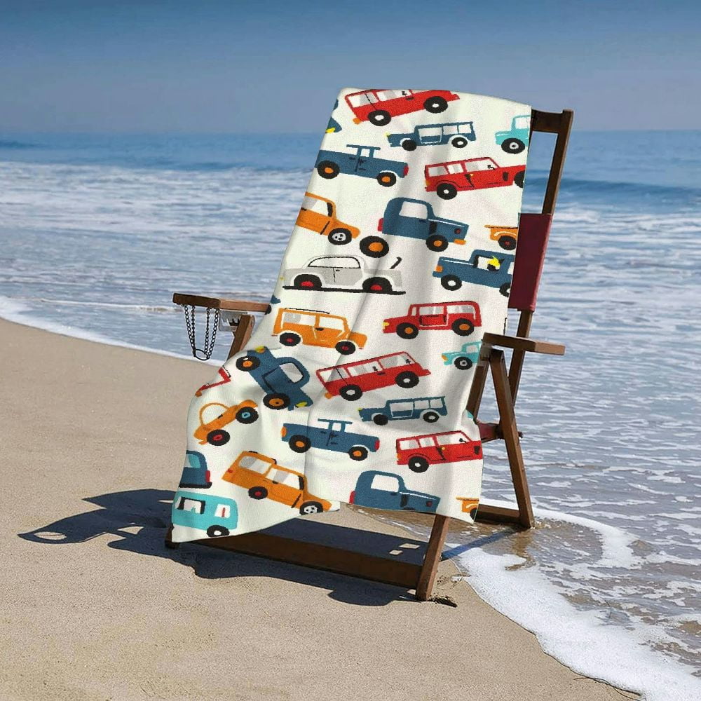 PHYHOO Beach Towel Car Pattern Theme Sand-Free Microfiber Towel Ultra Soft Quick Large Size Dry Pool Towel Absorbent Towel Lightweight Towel for Kids Boys Girls Outdoor Bathroom Swim 30x60in