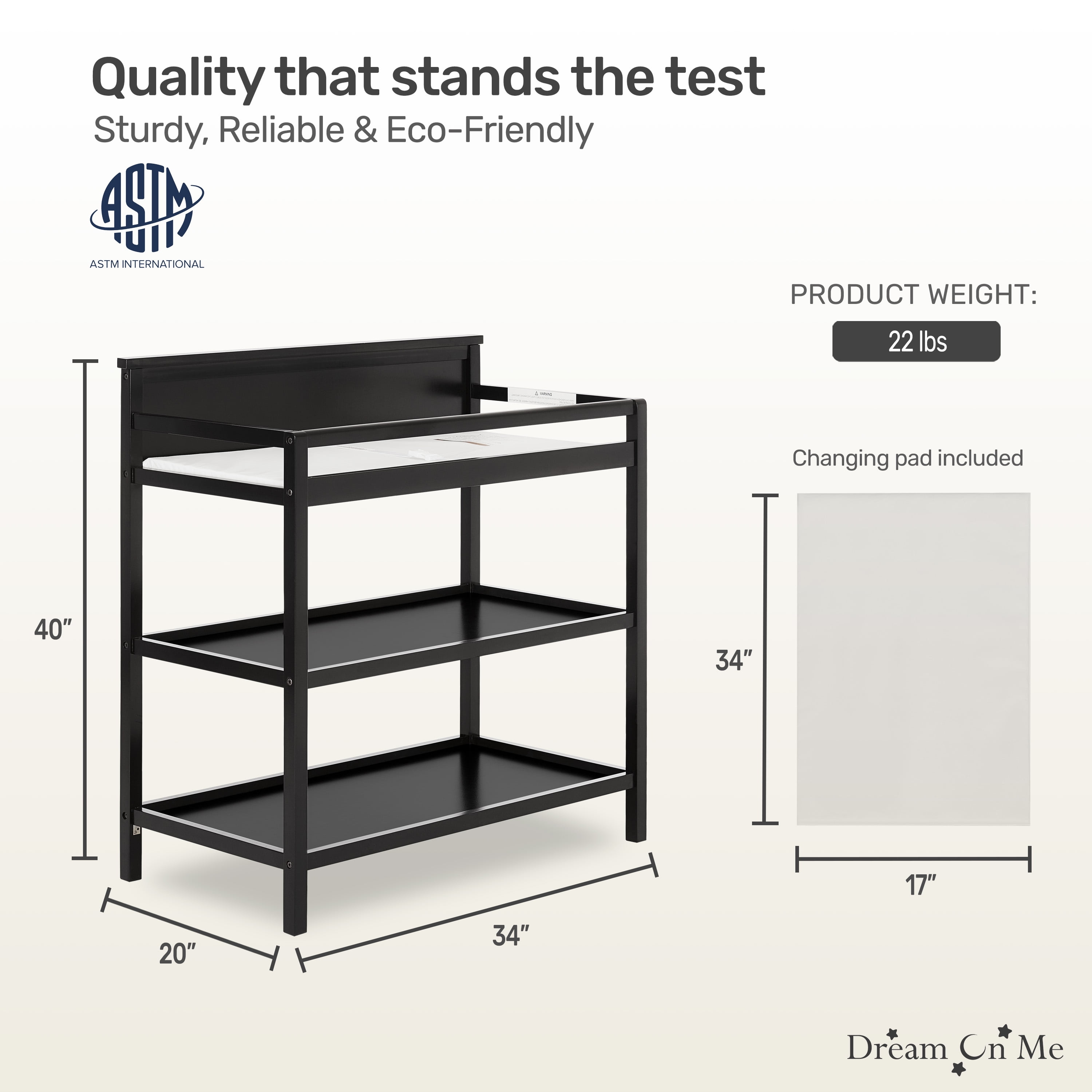 Dream On Me Jax Universal Changing Table, Matte Black