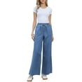 thumbnail image 2 of Wide Leg Jeans Women High Waisted Elastic Waist Drawstring Casual Loose Fit Denim Pants with Pockets XS Blue, 2 of 6