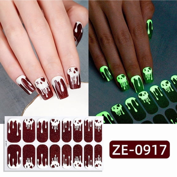 YiFudd Halloween Nail Stickers G, Glow in The Dark Spooky Ghost Skull Spider Web Nail Art Decals, Horror Party Manicure Set, 16 Sheets