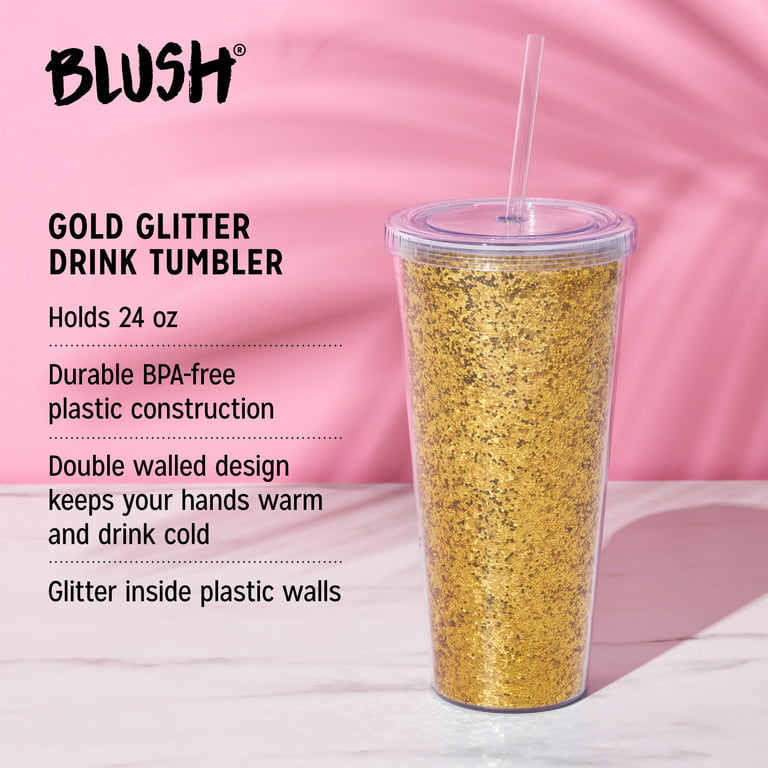 Blush Glam Double Walled Glitter 24 oz. Tumbler, Gold