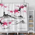 thumbnail image 4 of Plum Blossom Shower Curtain Pink Cherry Blossom Floral Misty Mountains Shower Curtains Decorative for Bathroom Waterproof Fabric Shower Curtain with Hooks 72x72 Inches, 4 of 6