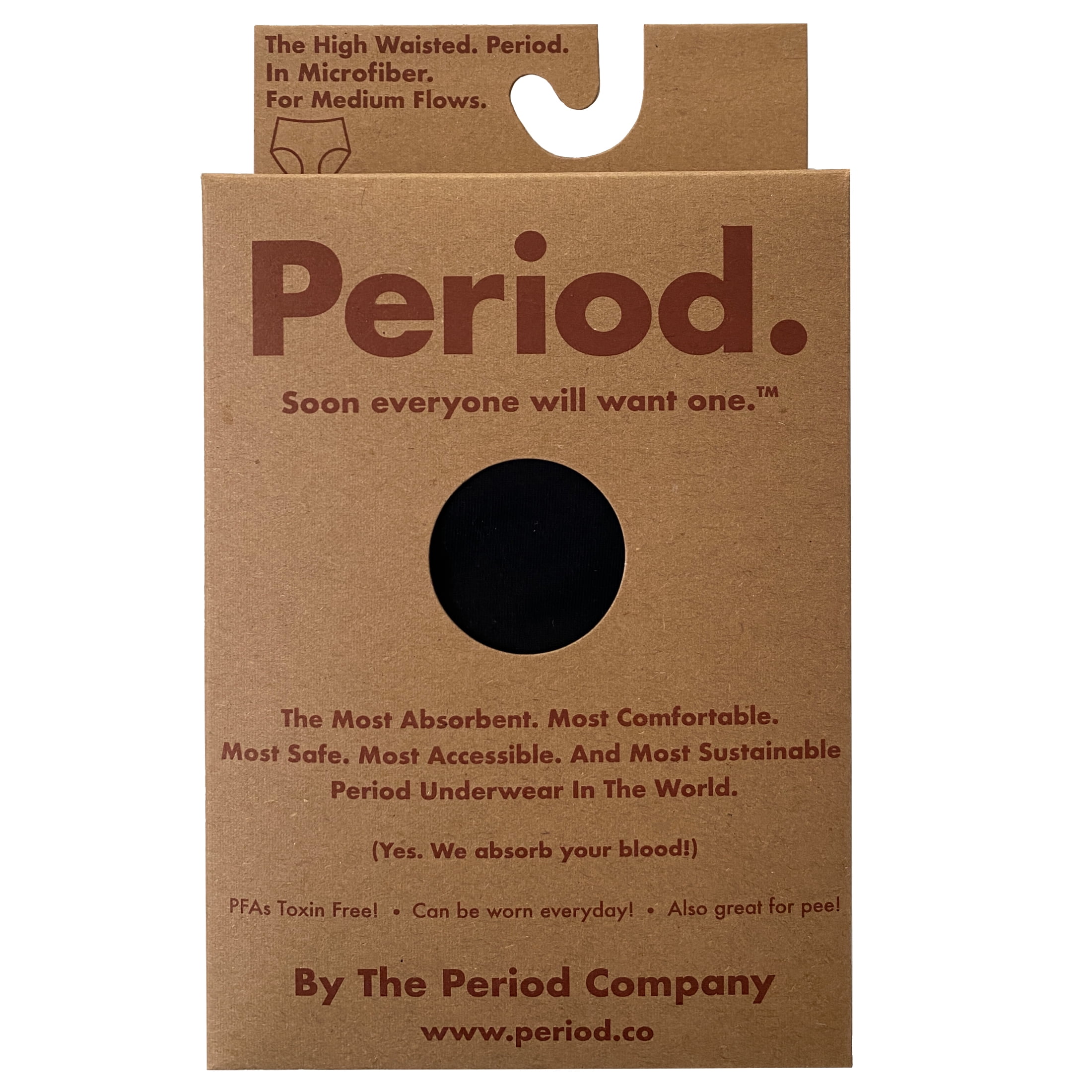 The Period Company.Microfiber High Waisted, Period Underwear for Medium Flows, Black