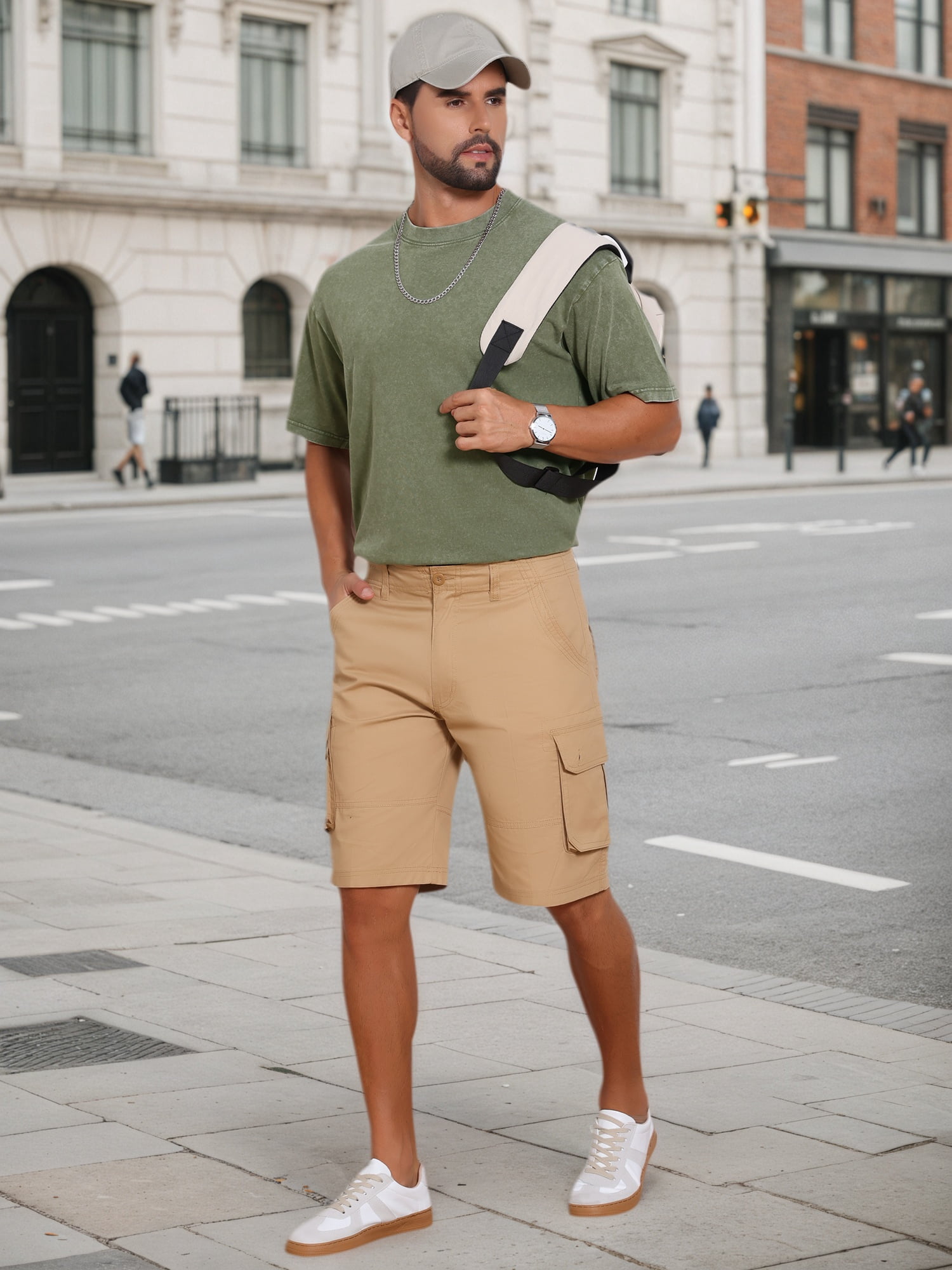 DARING DIVA Men's Retro Distressed Crew Neck Short Sleeve Solid T-Shirt L Olive Green