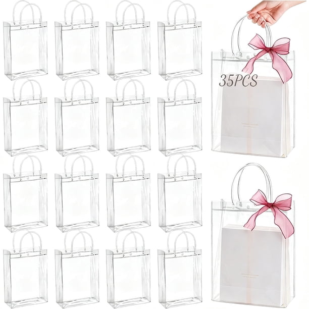 35PCS Bolsas de Regalo de PVC Transparente con Asas, Bolsas de Compras Reutilizables, Bolsas de Dulces para Fiestas, para Compras, Cumpleaños, Boda, Bolsas de Regalos