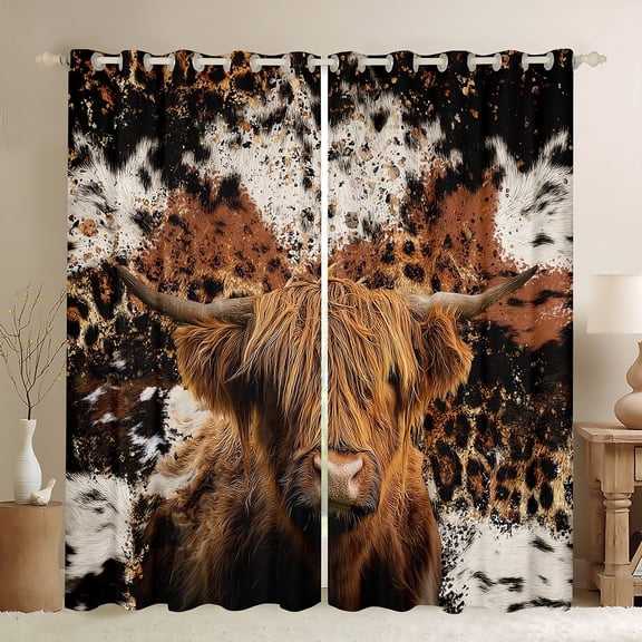 Homewish Highland Cow Black Out Curtains for Children Teens,Animal Print Curtains Pack of 2 (42x63 Each),Farmhouse Animal Bedroom Curtains,Breathable Home Decor