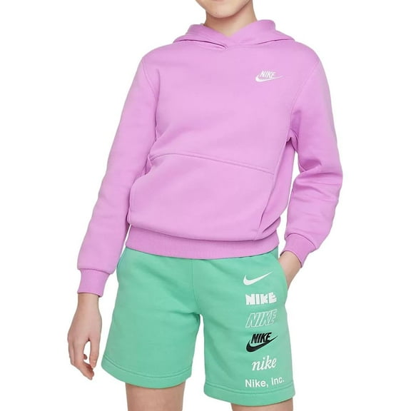 Nike Sportswear Club Fleece Pullover Hoodie (Little Big Kid), Rush Fuchsia/White